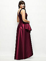 Rear View Thumbnail - Cabernet Beaded Floral Bodice Satin Maxi Dress with Layered Ballgown Skirt