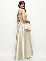 Rear View Thumbnail - Champagne Beaded Floral Bodice Satin Maxi Dress with Layered Ballgown Skirt