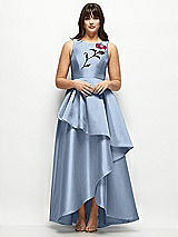Front View Thumbnail - Cloudy Beaded Floral Bodice Satin Maxi Dress with Layered Ballgown Skirt