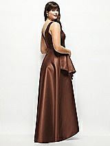 Rear View Thumbnail - Cognac Beaded Floral Bodice Satin Maxi Dress with Layered Ballgown Skirt