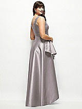 Rear View Thumbnail - Cashmere Gray Beaded Floral Bodice Satin Maxi Dress with Layered Ballgown Skirt