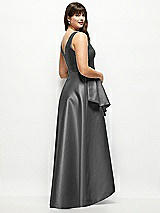 Rear View Thumbnail - Gunmetal Beaded Floral Bodice Satin Maxi Dress with Layered Ballgown Skirt