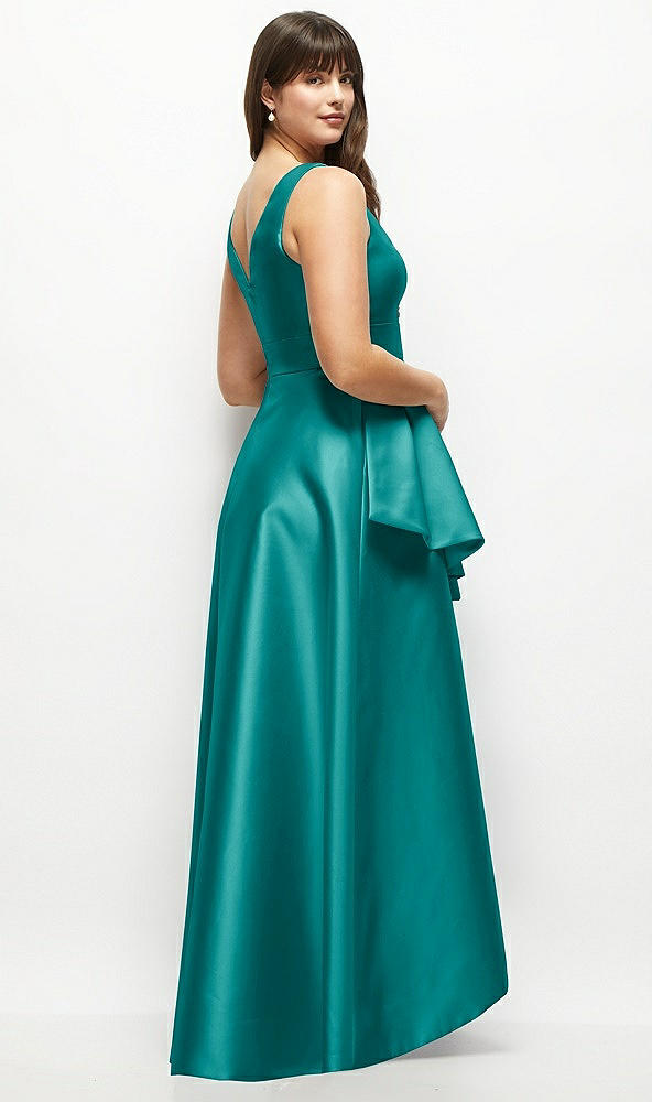 Back View - Jade Beaded Floral Bodice Satin Maxi Dress with Layered Ballgown Skirt