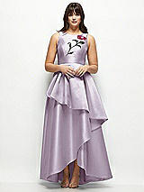 Front View Thumbnail - Lilac Haze Beaded Floral Bodice Satin Maxi Dress with Layered Ballgown Skirt