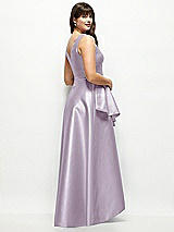 Rear View Thumbnail - Lilac Haze Beaded Floral Bodice Satin Maxi Dress with Layered Ballgown Skirt
