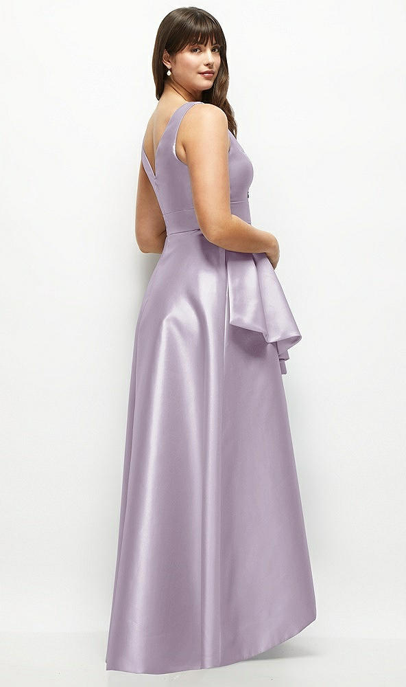 Back View - Lilac Haze Beaded Floral Bodice Satin Maxi Dress with Layered Ballgown Skirt
