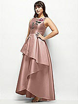 Side View Thumbnail - Neu Nude Beaded Floral Bodice Satin Maxi Dress with Layered Ballgown Skirt