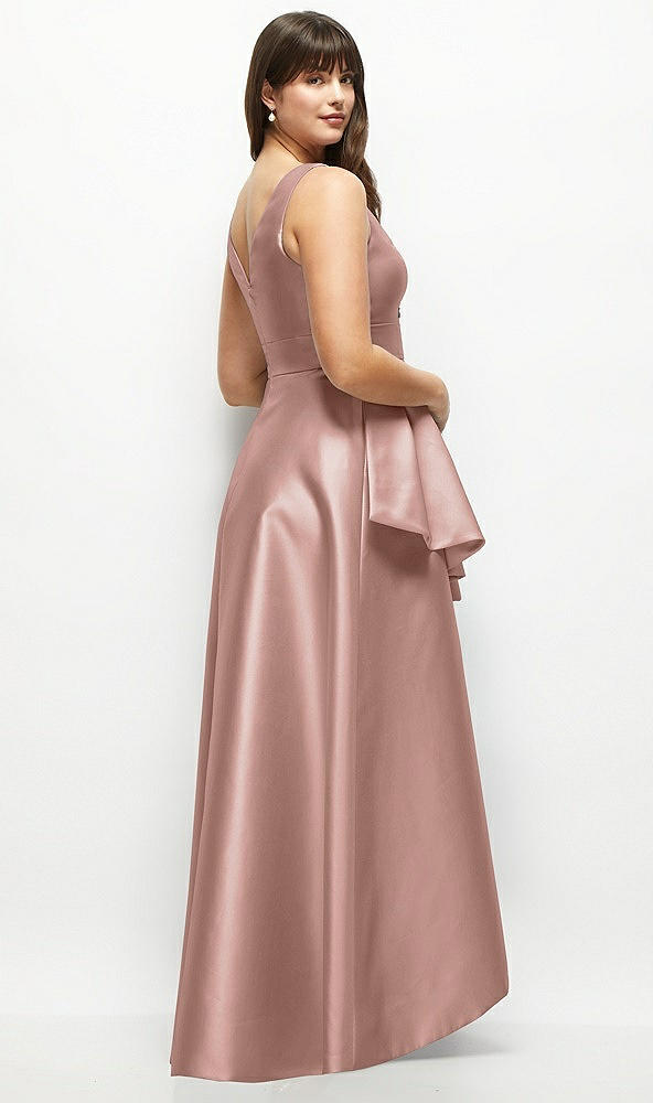 Back View - Neu Nude Beaded Floral Bodice Satin Maxi Dress with Layered Ballgown Skirt
