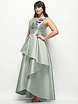 Front View Thumbnail - Willow Green Beaded Floral Bodice Satin Maxi Dress with Layered Ballgown Skirt