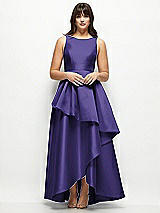 Front View Thumbnail - Grape Satin Maxi Dress with Asymmetrical Layered Ballgown Skirt