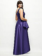 Rear View Thumbnail - Grape Satin Maxi Dress with Asymmetrical Layered Ballgown Skirt