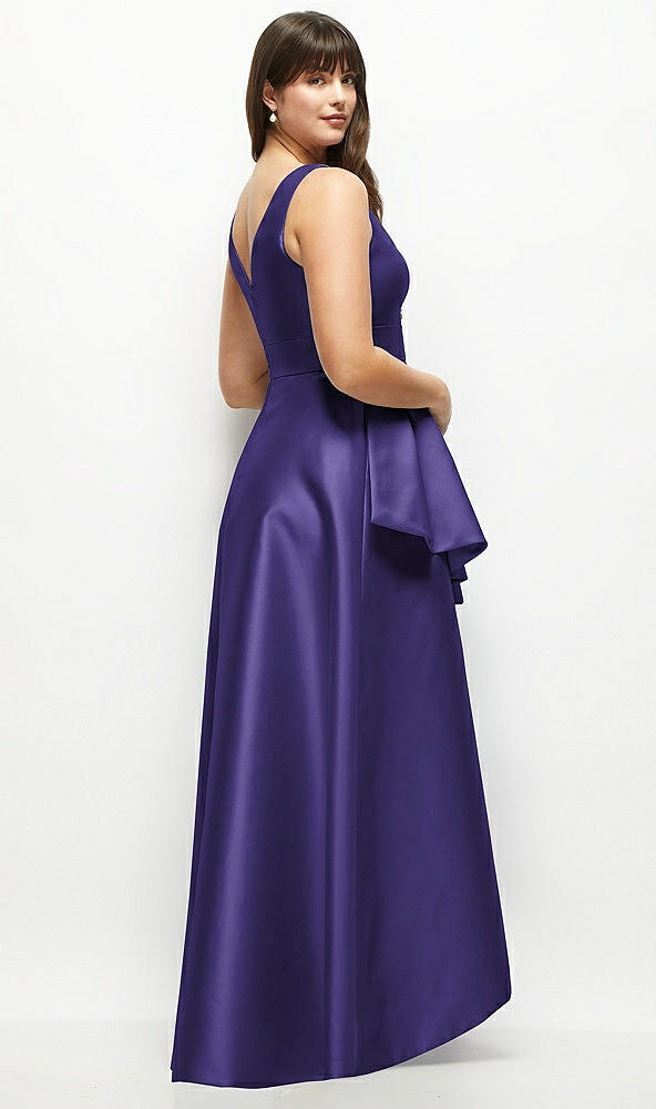 Back View - Grape Satin Maxi Dress with Asymmetrical Layered Ballgown Skirt