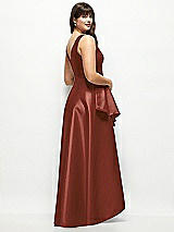 Rear View Thumbnail - Auburn Moon Satin Maxi Dress with Asymmetrical Layered Ballgown Skirt