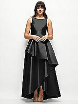 Front View Thumbnail - Black Satin Maxi Dress with Asymmetrical Layered Ballgown Skirt