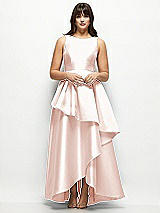 Front View Thumbnail - Blush Satin Maxi Dress with Asymmetrical Layered Ballgown Skirt