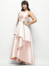 Side View Thumbnail - Blush Satin Maxi Dress with Asymmetrical Layered Ballgown Skirt