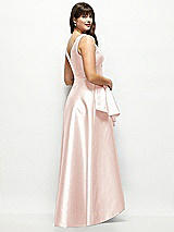Rear View Thumbnail - Blush Satin Maxi Dress with Asymmetrical Layered Ballgown Skirt