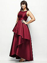 Side View Thumbnail - Burgundy Satin Maxi Dress with Asymmetrical Layered Ballgown Skirt