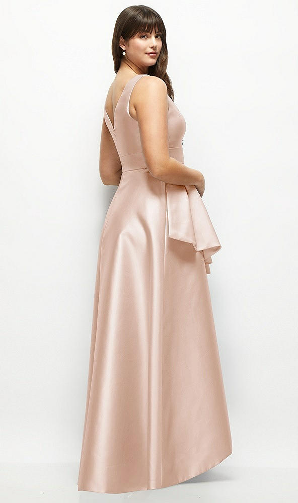 Back View - Cameo Satin Maxi Dress with Asymmetrical Layered Ballgown Skirt