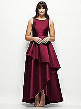 Front View Thumbnail - Cabernet Satin Maxi Dress with Asymmetrical Layered Ballgown Skirt