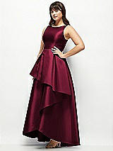 Side View Thumbnail - Cabernet Satin Maxi Dress with Asymmetrical Layered Ballgown Skirt
