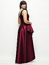 Rear View Thumbnail - Cabernet Satin Maxi Dress with Asymmetrical Layered Ballgown Skirt