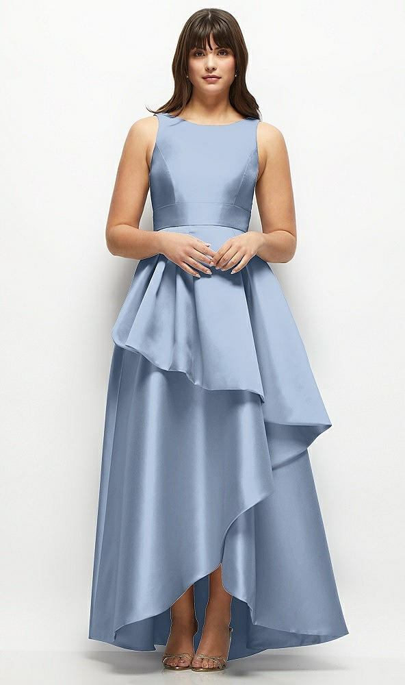 Front View - Cloudy Satin Maxi Dress with Asymmetrical Layered Ballgown Skirt