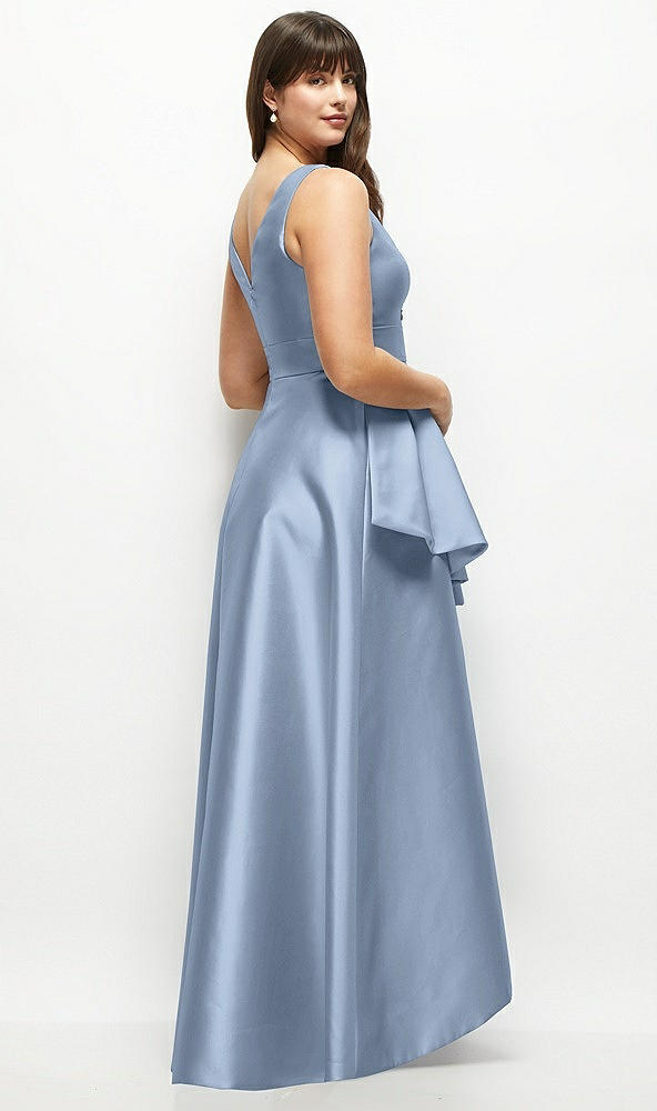 Back View - Cloudy Satin Maxi Dress with Asymmetrical Layered Ballgown Skirt