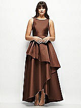 Front View Thumbnail - Cognac Satin Maxi Dress with Asymmetrical Layered Ballgown Skirt