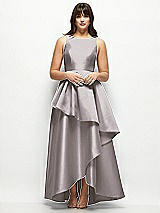 Front View Thumbnail - Cashmere Gray Satin Maxi Dress with Asymmetrical Layered Ballgown Skirt