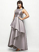 Side View Thumbnail - Cashmere Gray Satin Maxi Dress with Asymmetrical Layered Ballgown Skirt