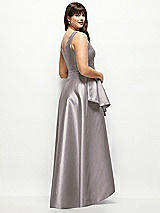 Rear View Thumbnail - Cashmere Gray Satin Maxi Dress with Asymmetrical Layered Ballgown Skirt