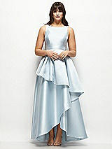 Front View Thumbnail - French Blue Satin Maxi Dress with Asymmetrical Layered Ballgown Skirt