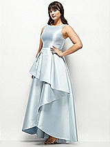 Side View Thumbnail - French Blue Satin Maxi Dress with Asymmetrical Layered Ballgown Skirt