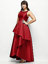 Side View Thumbnail - Garnet Satin Maxi Dress with Asymmetrical Layered Ballgown Skirt