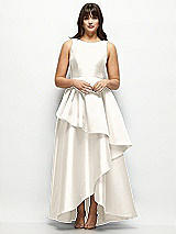 Front View Thumbnail - Ivory Satin Maxi Dress with Asymmetrical Layered Ballgown Skirt