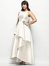 Side View Thumbnail - Ivory Satin Maxi Dress with Asymmetrical Layered Ballgown Skirt