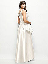 Rear View Thumbnail - Ivory Satin Maxi Dress with Asymmetrical Layered Ballgown Skirt