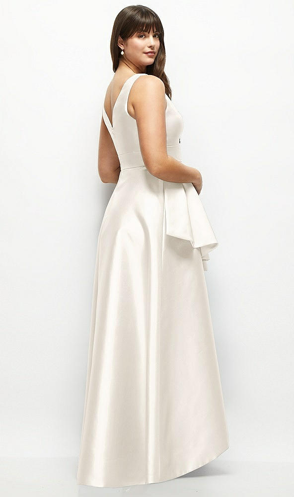 Back View - Ivory Satin Maxi Dress with Asymmetrical Layered Ballgown Skirt