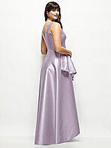 Rear View Thumbnail - Lilac Haze Satin Maxi Dress with Asymmetrical Layered Ballgown Skirt
