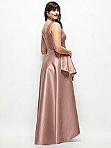Rear View Thumbnail - Neu Nude Satin Maxi Dress with Asymmetrical Layered Ballgown Skirt
