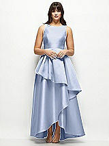 Front View Thumbnail - Sky Blue Satin Maxi Dress with Asymmetrical Layered Ballgown Skirt
