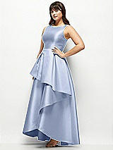 Side View Thumbnail - Sky Blue Satin Maxi Dress with Asymmetrical Layered Ballgown Skirt