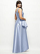 Rear View Thumbnail - Sky Blue Satin Maxi Dress with Asymmetrical Layered Ballgown Skirt