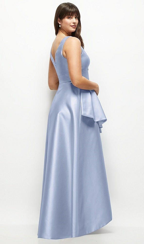 Back View - Sky Blue Satin Maxi Dress with Asymmetrical Layered Ballgown Skirt