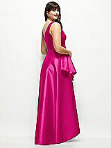 Rear View Thumbnail - Think Pink Satin Maxi Dress with Asymmetrical Layered Ballgown Skirt