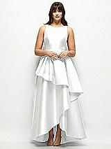 Front View Thumbnail - White Satin Maxi Dress with Asymmetrical Layered Ballgown Skirt