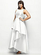 Side View Thumbnail - White Satin Maxi Dress with Asymmetrical Layered Ballgown Skirt