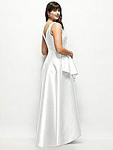 Rear View Thumbnail - White Satin Maxi Dress with Asymmetrical Layered Ballgown Skirt