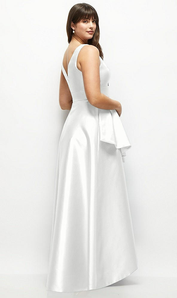 Back View - White Satin Maxi Dress with Asymmetrical Layered Ballgown Skirt